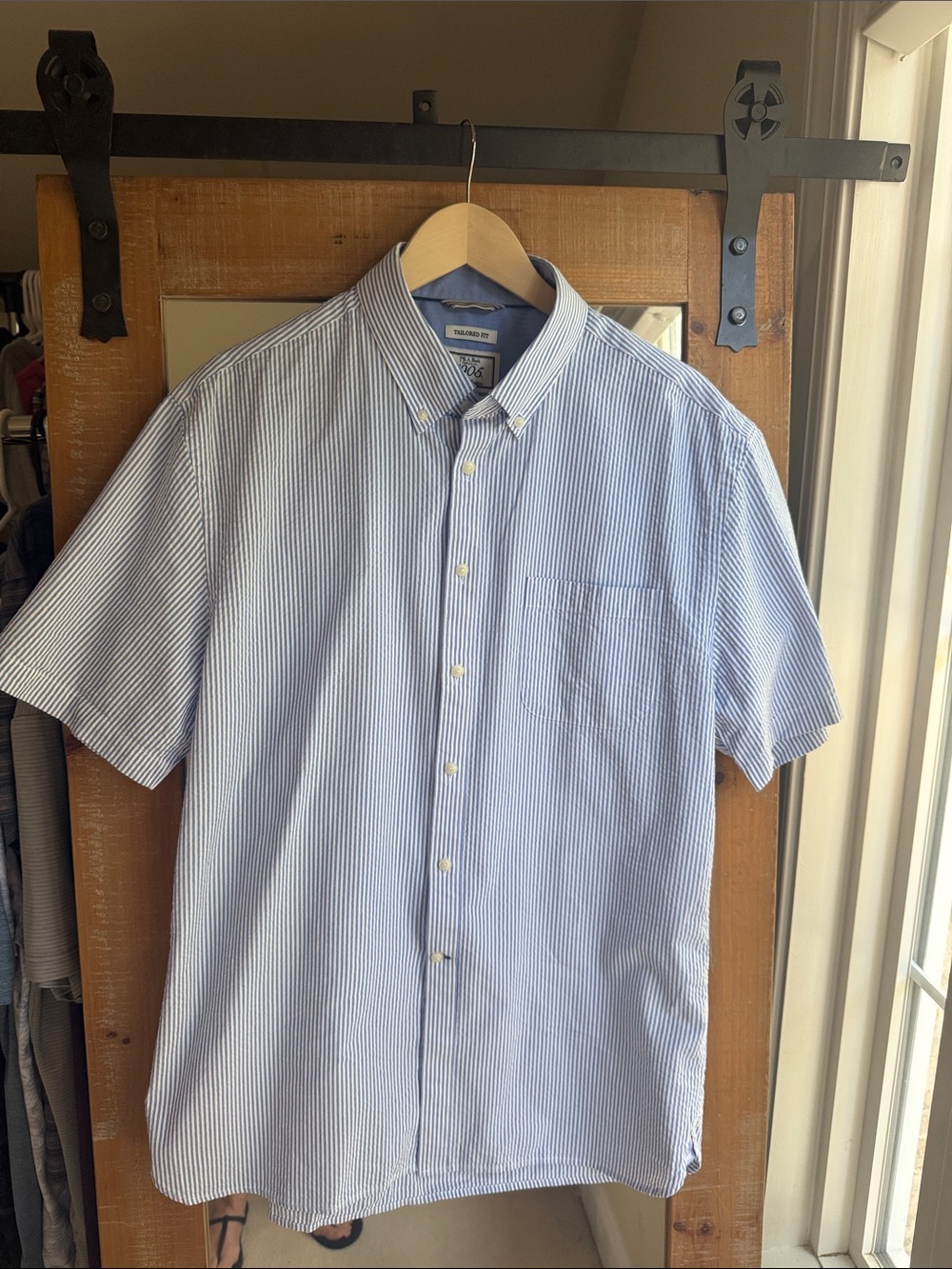NWT Jos. A. Bank 1905 Tailored Fit Seersucker Button Down Shirt Size L